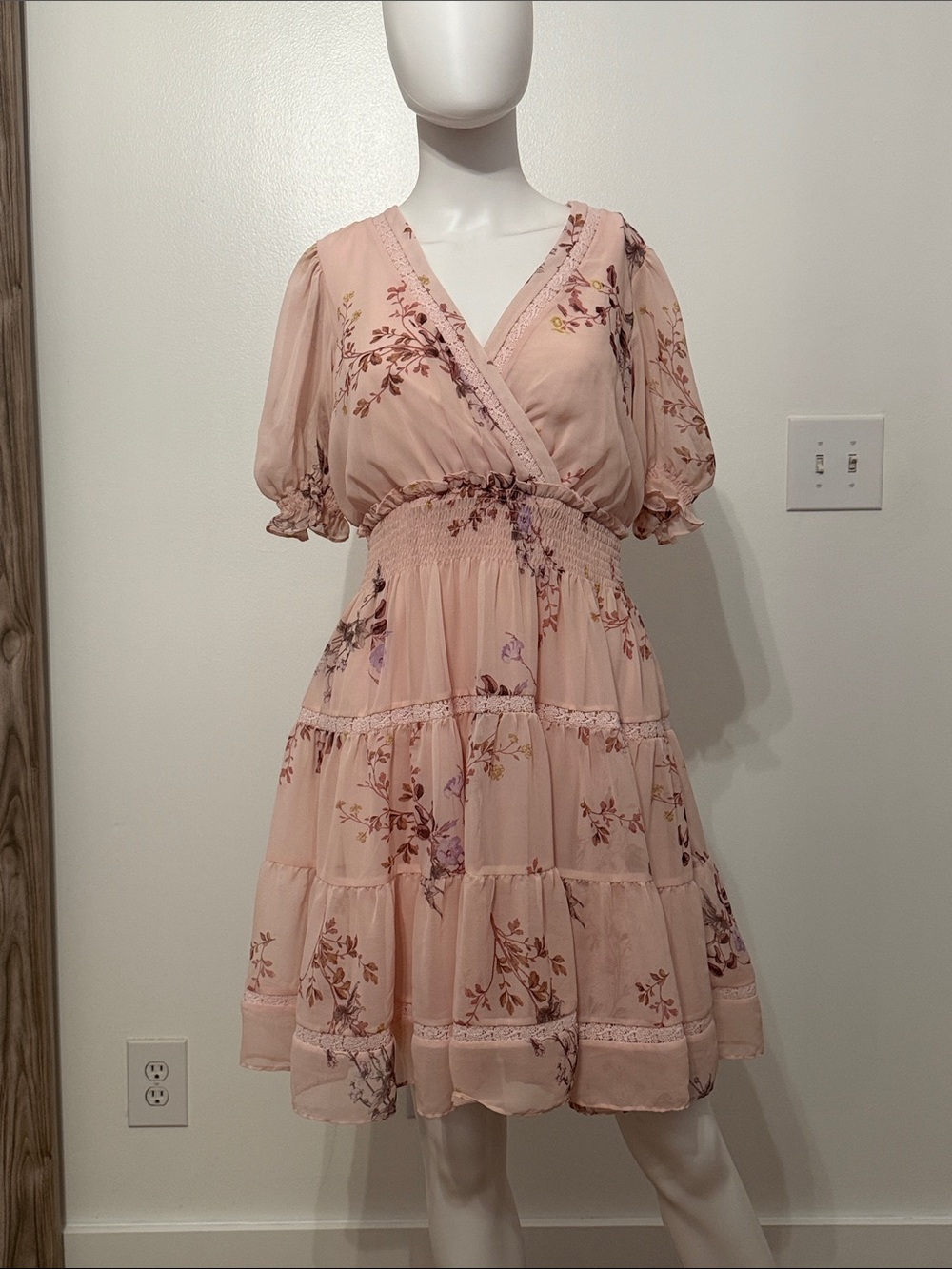 Taylor Blush Pink Floral Wrap-Style Puff Sleeve Top